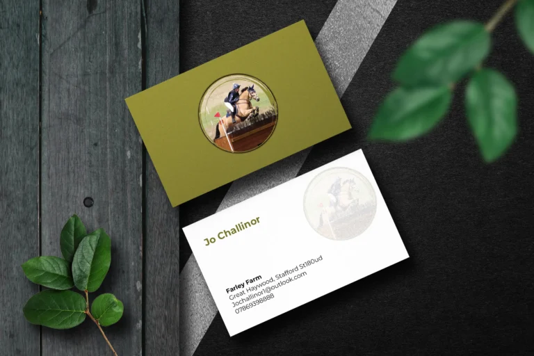 Luxury business card design services by Design Proton UK featuring sleek finishes and professional branding elements